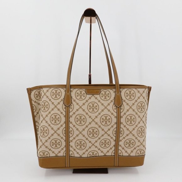 Tory Burch Perry T Monogram Triple-compartment Tote Brown - Picture 1 of 9